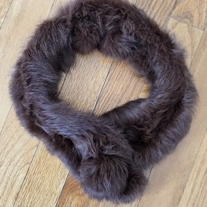 Vintage Mink Fur 1960's Neck wrap Dark Brown Pom Pom Boa Wrap Mid-Century